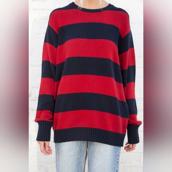 Brandy Melville Sweaters - Brandy Melville Women's Oversized Preppy Nautical Navy & Red Sweater Size L/XL